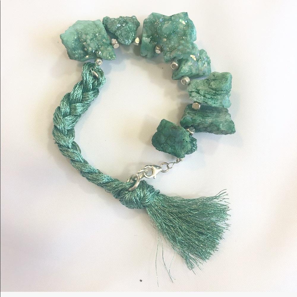 NEW SILVER & MINT GREEN DRUZY TASSEL BRACELET - Picture 2 of 2